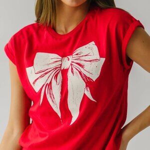 Red T-Shirt with White Bow Design